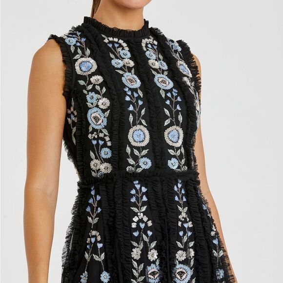 Mac Duggal 9135 Womens Black Sleeveless High Neck Embroidered Mini Dress - Picture 3 of 14